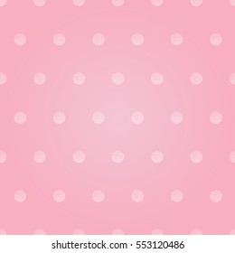 Vector Vintage Pastel Pink Baby Girl Polka Dots Circles Seamless Pattern Background With Fabric Texture. Perfect for girly nursery, birthday, circus or fair themed designs.