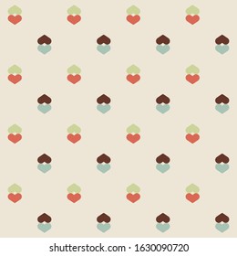 vector vintage pattern with colored hearts on a beige background