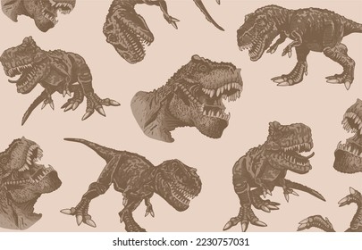 Vector vintage pattern with dinosaurs, stylish dino cover for fabric, postcards, wallpapers,graphical vector illustration. Animals background design	