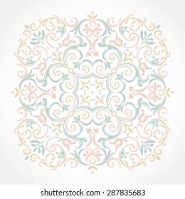 Vector vintage pattern in Eastern style. Ornate floral element for design. Ornament pattern for wedding invitations, birthday and greeting cards. Traditional pastel decor. Square illustration.