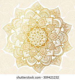 Vector vintage pattern in Eastern style. Ornate line art element. Ornamental floral pattern for wedding invitations, greeting cards. Traditional golden decor. Mandala.