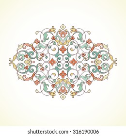 Vector vintage pattern in Eastern style. Ornate pastel element for design. Floral ornament for wedding invitations, greeting cards. Traditional outline decor.