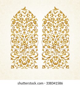Vector vintage pattern in Eastern style. Ornate floral element for design. Ornamental traditional illustration for invitations, birthday and greeting cards. Golden elegant bouquet.