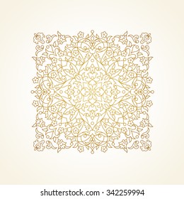 Vector vintage pattern in Eastern style. Ornate floral element for design. Ornament pattern for wedding invitations, birthday and greeting cards. Traditional outline decor. Square illustration.