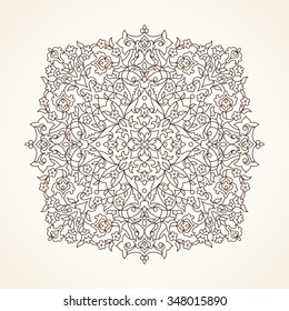 Vector vintage pattern in Eastern style. Ornate element for design. Ornamental pattern for wedding invitations, greeting cards. Traditional black decor. Floral outline mandala.