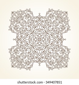 Vector vintage pattern in Eastern style. Ornate element for design. Ornamental pattern for wedding invitations, greeting cards. Traditional black decor. Floral outline mandala.