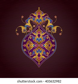 Vector vintage pattern in Eastern style. Ornate floral element for design. Ornamental traditional illustration for wedding invitations, birthday and greeting cards. Bright elegant bouquet.