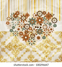 vector vintage pattern with floral heart,  crumpled paper texture, patterns can be used separately