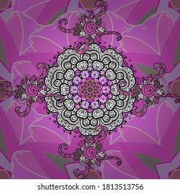 Vector vintage pattern. Invitation card. Mandala colored on a violet, neutral and pink colors.