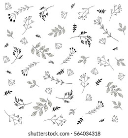 Vector vintage pattern of leaves and flowers, textile, design, background