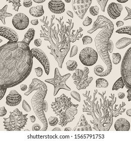 Vector vintage pattern on the marine theme. Excellent for the design of postcards, posters, stickers and so on.