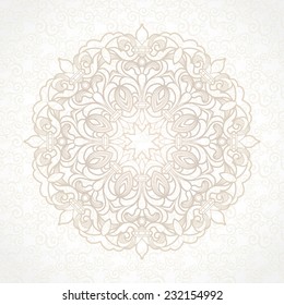 Vector vintage pattern in Victorian style in shape of a circle. Ornate element for design. Ornamental pattern for wedding invitations, greeting cards. Traditional outline decor. Mandala.