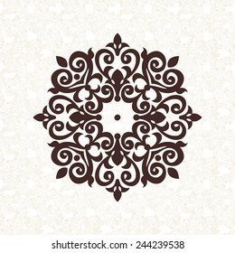 Vector vintage pattern in Victorian style in shape of a circle. Ornate element for design. Ornamental pattern for wedding invitations, greeting cards. Traditional contrast decor. Mandala.