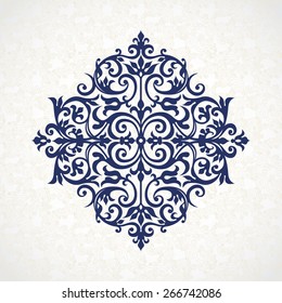 Vector vintage pattern in Victorian style. Ornate element for design. Ornament for wedding invitations, greeting cards. Traditional blue decor. Mandala.