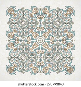 Vector vintage pattern in Victorian style. Ornate floral element for design. Ornament pattern for wedding invitations, birthday and greeting cards. Traditional outline decor. Square illustration.