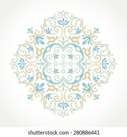 Vector vintage pattern in Victorian style. Ornate floral element for design. Ornament pattern for wedding invitations, birthday and greeting cards. Traditional pastel decor. Square illustration.