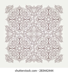 Vector vintage pattern in Victorian style. Ornate floral element for design. Ornament pattern for wedding invitations, birthday and greeting cards. Traditional outline decor. Square illustration.