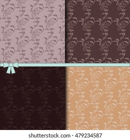 Vector vintage patterns set. Floral seamless patterns of leaves, buds and ornamental elements. Big patterns vector set in cold and warm colors.