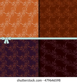 Vector vintage patterns set. Floral seamless patterns of leaves, buds and ornamental elements. Big patterns vector collection in cold and warm colors.