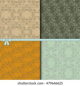 Vector vintage patterns set. Floral seamless patterns of leaves, buds and ornamental elements. Big patterns vector collection in cold and warm colors.