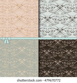 Vector vintage patterns set. Floral seamless patterns of leaves, buds and ornamental elements. Big patterns vector collection in cold and warm colors.
