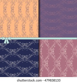 Vector vintage patterns set. Floral seamless patterns of leaves, buds and ornamental elements. Big patterns vector collection in cold and warm colors.
