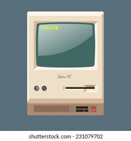 Vector vintage personal computer say hello. Eps10
