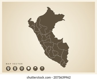 Vector vintage del Perú mapea sobre el pasado.