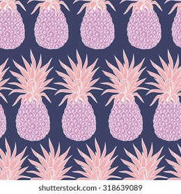 Vector Vintage pineapple seamless pattern with flowers