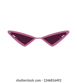 Vector vintage pink 80-s sunglasses. Photo booth prop, selfie photo decoration symbol. Retro scrapbooking acessory icon. Summer fancy triangular glasses, isolated illustration