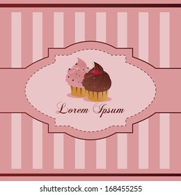 Vector Vintage Pink Background And Vector Cupcakes
