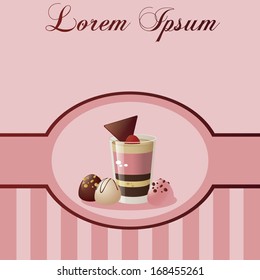 Vector Vintage Pink Background And Vector Dessert In Glass