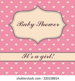 Vector vintage pink background with hearts baby shower