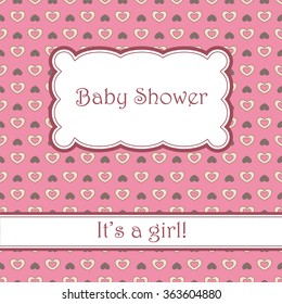 Vector vintage pink background with hearts baby shower
