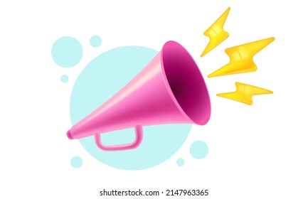 Vector vintage pink megaphone realistic 3d style. Vector illustration of retro loudspeaker on isolated background.