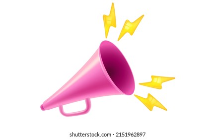 Vector vintage pink megaphone realistic 3d style. Vector illustration of retro loudspeaker on isolated background.