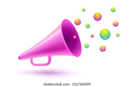 Vector vintage pink megaphone in realistic 3d style. Vector illustration of retro loudspeaker on isolated background.