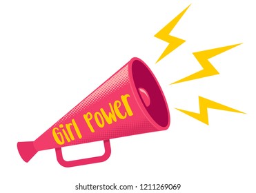 Vector vintage pink megaphone with text Girl power. Girl power retro poster.