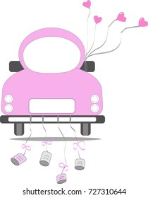 Vector - Vintage pink wedding car on white background.