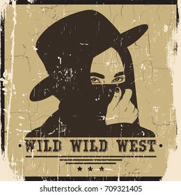 Vector vintage placard with hand drawn illustration. Poster made in wild west style. Template for card, banner, print.