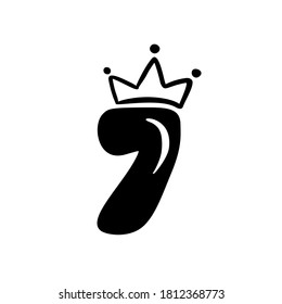 Vektor Vintage Plump Rute Nummer 7 mit Krone. Princess Element sieben Schriftzeichen. Valentinhandgezeichnetes Alphabet-Zeichen für Seitendekoration und Design-Illustration. Für Grußkarte, Hochzeit