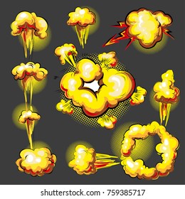 Vector vintage pop art explosion effect animation set. Comic book style.