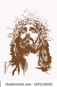 Vector vintage portrait of Jesus Christ , graphical sepia illustration , religion