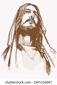 Vector vintage portrait of Jesus Christ , graphical sepia illustration , religion