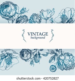 Vector vintage postcard, hand drawn, with place for text