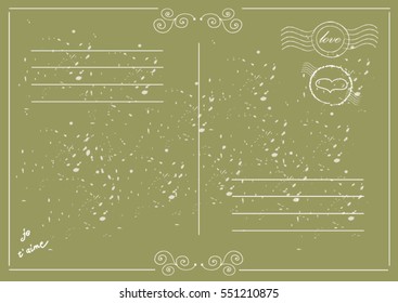 Vector Vintage Postcard with Stamps, Postmark and Retro Decorative Border Frames .