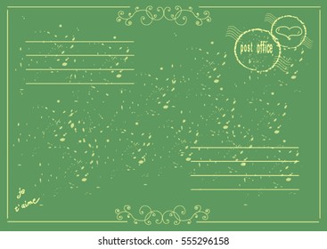 Vector Vintage Postcard with Stamps, Postmark and Retro Decorative Border Frames .