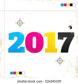 Vector vintage poster with 2017 in CMYK style.