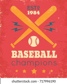 Vector Vintage Poster For Baseball On Grunge Background. Retro Poster For Baseball.