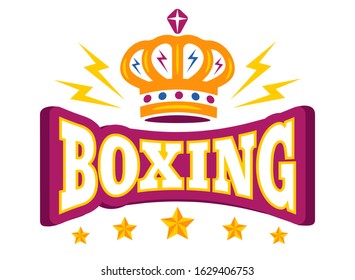 Vector vintage poster for boxing with crown. Vector logo with crown and stars for boxing.